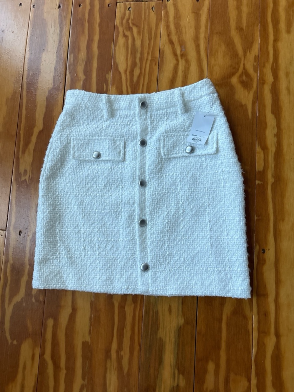 Nine West Ivory Bouclé Button-Front Midi Skirt